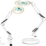 Lampe led en mtal avec loupe bras oscillant 3 modes de couleur verre de 41 cm de diamtre pince industrielle ...