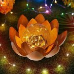 Lampe solaire de jardin - d�corative - lotus - m�tal - effet verre bris� - jaune