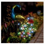 Lampe solaire de jardin - vintage - paon en mtal - clairage extrieur - multicolore - ip44