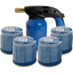 Lampe a souder coque acier llumage piezo + 4 cartouches de gaz 190gr stop gaz perables kemper
