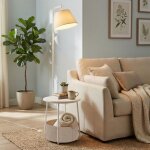 Lampe sur pied 3 - en - 1 avec table d?appoint panier en tissu lampadaire abat - jour orientable acier ...