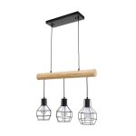 Lampe suspension - vintage - bois massif et mtal noir - 3 abat - jour - style industriel - e27