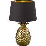 Lampe de table en c�ramique textile or noir h 43 cm ananas