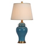 Lampe de table - fine asianliving - chinoise turquoise - porcelaine - abat - jour en lin - 40w
