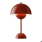 Lampe de table - moderne - rouge - m�tal - avec interrupteur � c�ble