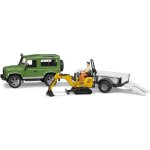 Land rover defender avec remorque et mini - pelle jcb - bruder