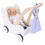 Landau en bois pour poup�es gris et blanc - avec matelas coussin couverture et sac - jouet d?imitation ...