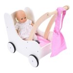 Landau en bois - engelhart - 606015 - rose et blanc - 50 cm - pour poupées - 3 ans et plus Landau en bois - engelhart - 606015 - rose et blanc - 50 cm - pour poupées - 3 ans et plus
