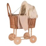 Landau en bois et osier avec garnitures tissus cru - jouets par univers - jeux dimitation - poupons ...