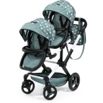 Landau jumeaux pour poupée - bayer - twin xeo - poussette double réglable - vert étoiles - 18 mois Landau jumeaux pour poupée - bayer - twin xeo - poussette double réglable - vert étoiles - 18 mois
