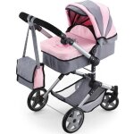 Landau pour poupe bayer grand - neo pro - rglable - gris / rose - 51 - 89 cm
