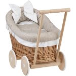 Landau - poussette en osier naturel pour poupe - trs solide avec poigne et roues en bois - tissu beige ...