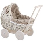 Landau - poussette pour poupe en osier blanc - creme - marque - modle - a partir de 3 ans