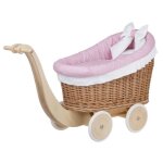 Landau - poussette pour poup�e en osier naturel rose avec une belle poign�e