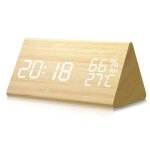 Lanqi rveil en bois horloge de bureau en bois led digital avec luminosit rglable de la temprature ...