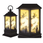 Lanterne bougie led cimetière hanté 18x9cm noir - decors de table halloween Lanterne bougie led cimetière hanté 18x9cm noir - decors de table halloween
