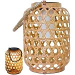 Lanterne solaire en bambou - mhy� - tiss�e � la main - style chinois - 14x21x39 cm - �clairage ext�rieur ...
