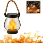 Lanterne solaire dext�rieur - ulisem - flamme dansante - 25x12 cm - suspendue par corde en chanvre