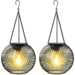 Lanterne solaire ext�rieur ip65 - - 2 lumi�res suspendues m�tal - jardin cour balcon - d�coration �co ...