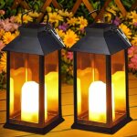 Lanterne solaire ext�rieure - suteo - 2 pi�ces - flamme vacillante - ip65 �tanche - verre tremp� - noir ...