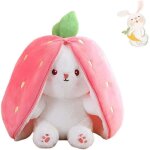Peluche - muppet - lapin fraise de pques - rversible - chiffon doux - 18 cm