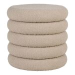Lastik - pouf - coffre rond en tissu boucl beige