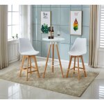 Laury - lot de 2 tabourets de bar scandinave - blanc - pieds en bois massif design salle a manger salon ...