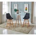 Laury - lot de 2 tabourets de bar scandinave - noir - pieds en bois massif design salle a manger salon ...