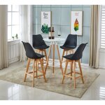 Laury - lot de 4 tabourets de bar scandinave - noir - pieds en bois massif design salle a manger salon ...