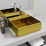 Lavabo carr en cramique dor - vidaxl - 41 x 41 x 15 cm - utilisation intrieure