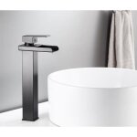 Lavabo cascade noir haut mitigeur vasque  poser salle de bain robinetterie bec carr en laiton eau chaude ...