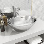 Lavabo en cramique argent - vidaxl - ovale - 40 cm - a poser