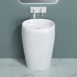 Doporro lavabo sur pied blanc vasque colonne en fonte min�rale lave mains ovale pour salle de bain 535x36x85cm ...