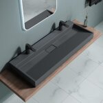 Doporro lavabo suspendu avec bonde vasque � poser gris noir mat 120x46x11cm lave mains avec 2 percages ...