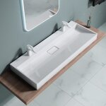Doporro lavabo suspendu avec bonde vasque à poser blanc 120x46x11cm lave mains avec 2 percages rectangulaire ... Doporro lavabo suspendu avec bonde vasque à poser blanc 120x46x11cm lave mains avec 2 percages rectangulaire ...