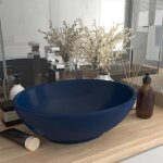 Lavabo ovale en c�ramique de luxe - bleu fonc� mat - 40x33 cm - vasque � poser