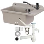 Lavabo plastique gris 51 cm avec siphonne tirette vidange robinet mousseur mitigeur devier monocoande ...