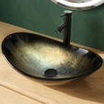 Lavabo avec robinetterie vasque � poser en verre lave - mains �vier pour salle de bain 53 cm