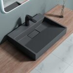 Doporro lavabo suspendu avec bonde vasque � poser gris noir mat 60x38x11cm lave mains rectangulaire avec ...