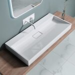 Doporro lavabo suspendu avec bonde vasque � poser blanc 100x46x11cm lave mains rectangulaire sans per�age ...