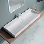 Doporro lavabo suspendu avec bonde vasque à poser blanc 120x46x11cm lave mains rectangulaire avec perçage ... Doporro lavabo suspendu avec bonde vasque à poser blanc 120x46x11cm lave mains rectangulaire avec perçage ...