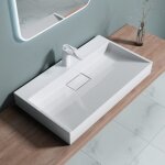 Doporro lavabo suspendu avec bonde vasque à poser blanc 80x46x11cm lave mains rectangulaire avec perçage ... Doporro lavabo suspendu avec bonde vasque à poser blanc 80x46x11cm lave mains rectangulaire avec perçage ...