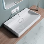 Doporro lavabo suspendu avec bonde vasque  poser blanc 80x46x11cm lave mains rectangulaire sans perage ...
