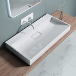 Doporro lavabo suspendu avec bonde vasque  poser blanc 90x46x11cm lave mains rectangulaire sans perage ...