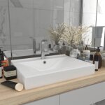 Lavabo avec trou de robinet vasque salle de bain lavabo vasque � poser luxe - blanc mat 60x46 cm c�ramique ...