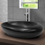 Ml - design lavabo en c�ramique noir mat 585x375x145 cm design galet vasque � poser moderne lavabo de ...