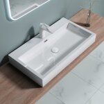 Lavabo vasque vier  poser en fonte minerale colossum 06 - 765 blanc avec trop - plein un perage pour ...