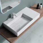 Doporro lavabo suspendu blanc 90cm vasque � poser avec bonde lave mains rectangulaire 90x48x13cm colossum12 ...