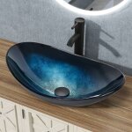 Lavabo vasque � poser avec robinetterie lave - mains �vier pour salle de bain - bleu - 53 cm