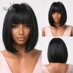 Lc2049 - 1 - perruque bob synthtique avec frange pour femmes postiche afro lisse naturelle en fiber ...